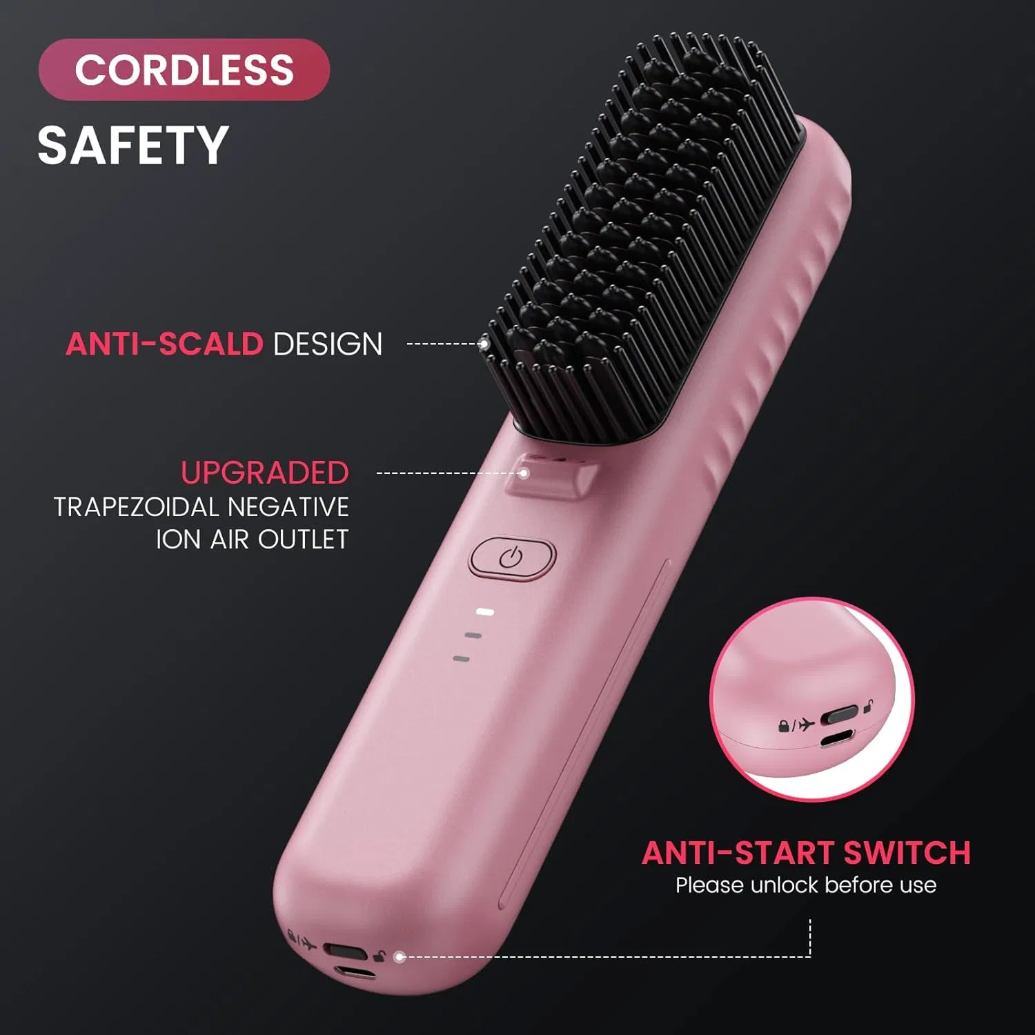 Portable Mini Cordless Hair Straightener Brush