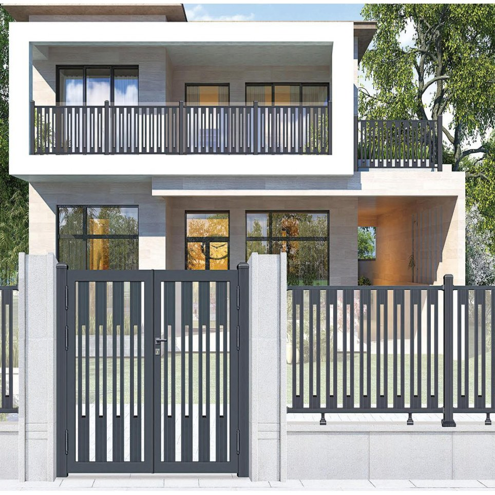 15. Factory Customized Modern Style Exterior Entrance Aluminum Aluminium Front Metal Door Security Double Courtyard Garden Gate for Villa House Home Yard Gate