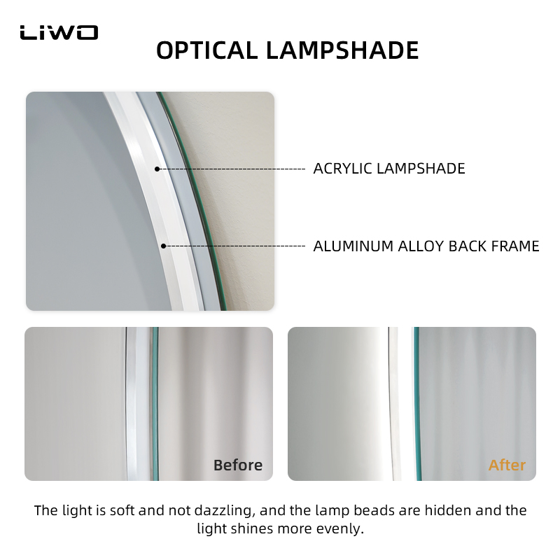 Round Intelligent Bathroom LED Mirror with Adjustable Light Time Temperature Anti-Fog Modern Wall-Mounted Frameless Home Decorative Furniture