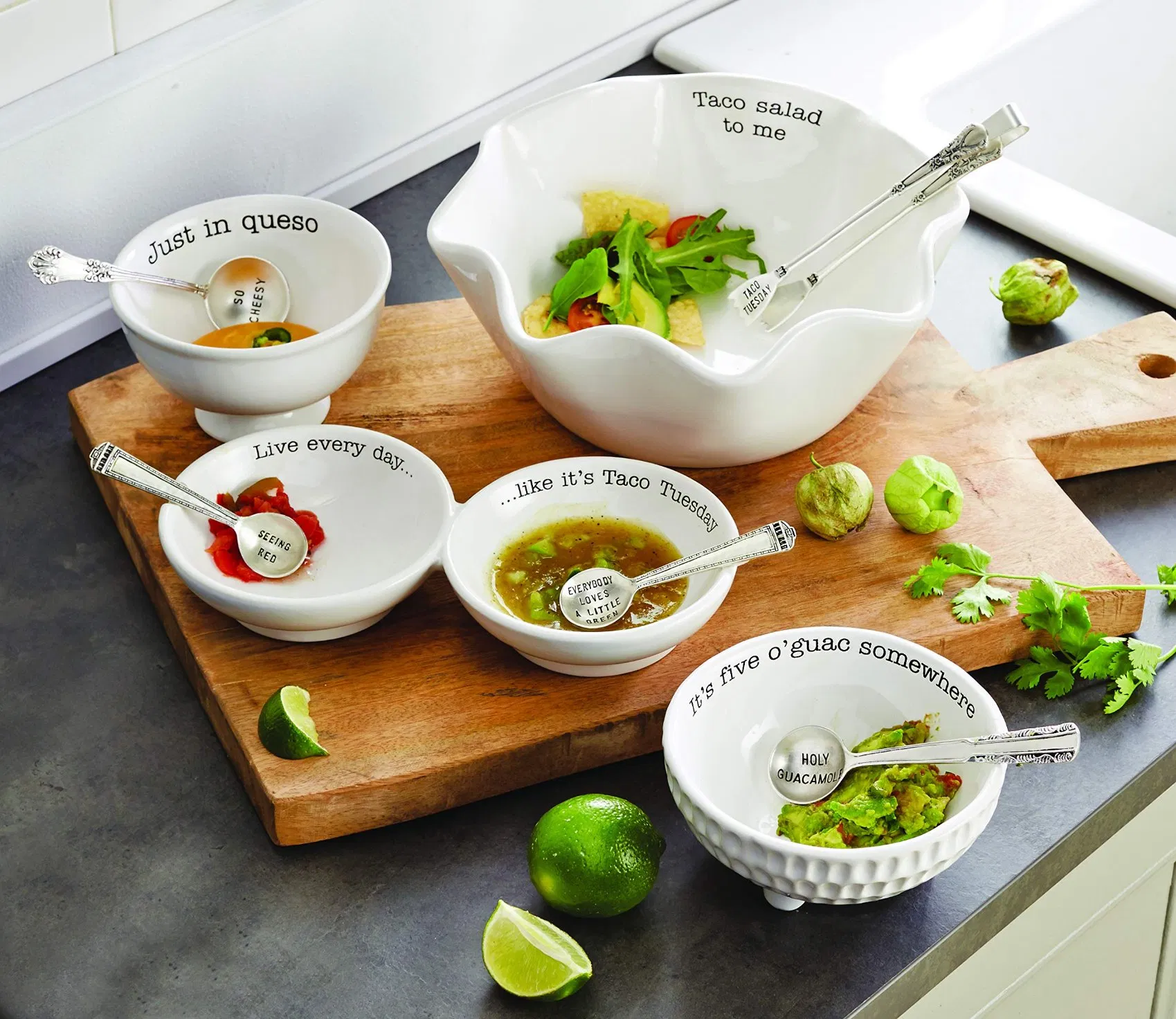 Holy Guacamole Stamped Silver-Plate Spoon Circa Guacamole and Salsa Serving Dish Bowl