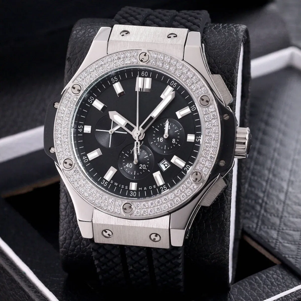 Men's Luxury Automatic Chronograph Watch Diamond Bezel Gift Watches, Quartz Watch Waterproof Sport Wristwatch Wholesale