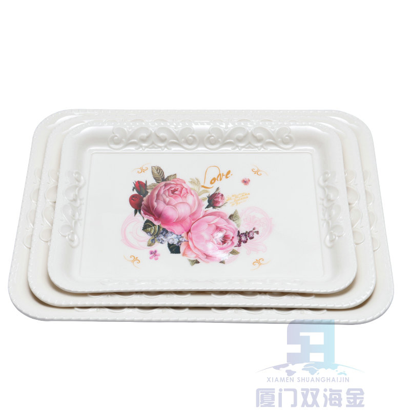 Eco-Friendly Hot Sales Flower Design Melamine Serving Tray with Custom Logo