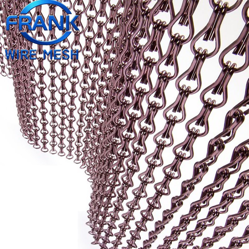 Mirror Treatment Aluminum Double Hook Chain Fly Curtain Mesh for Office Building Atrium Decorative