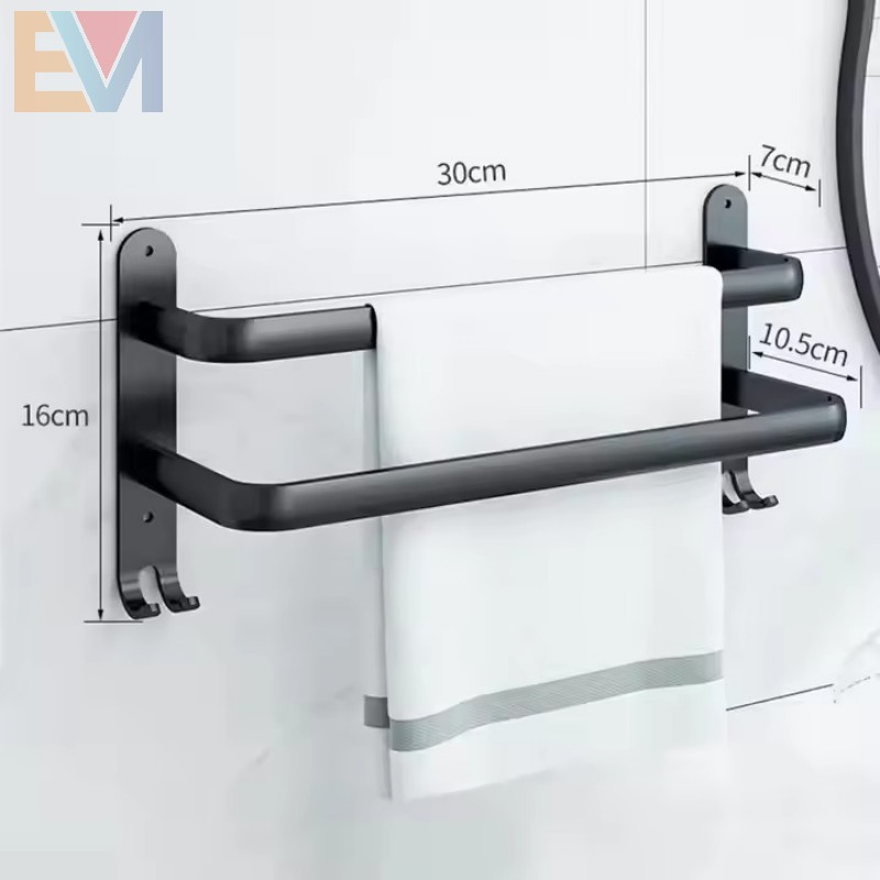 Wall Mounted Matte Black Three-Layer Bathroom Towel Bar