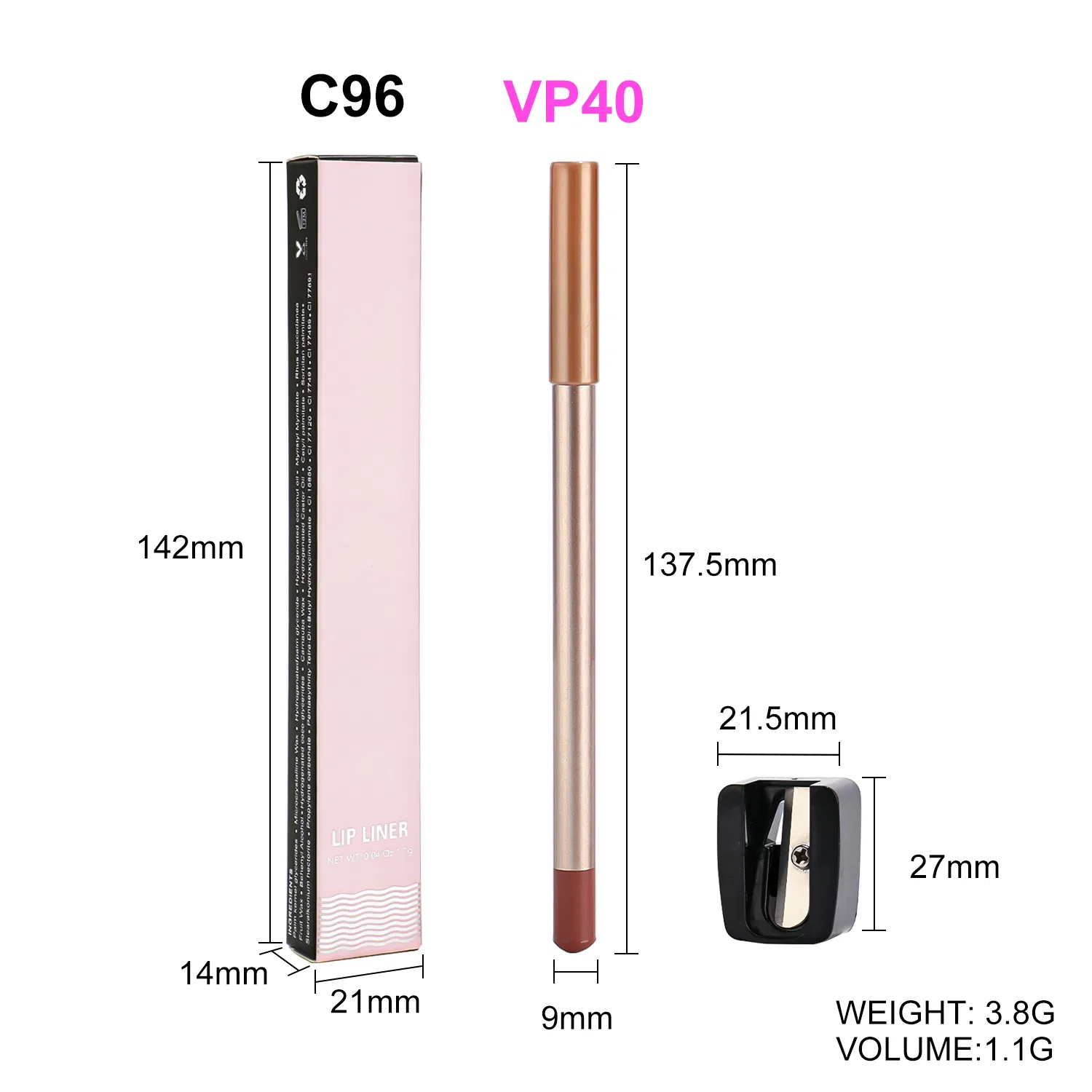 Private Label Makeup Vegan Matte Long Lasting Lip Liner Pencil Waterproof Gold Lipliner