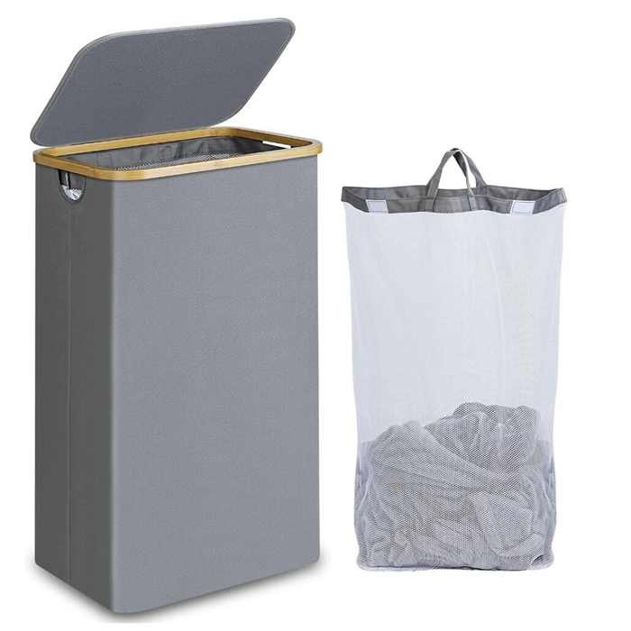 Slim Laundry Hamper with Lid and Handles Linen Storage Basket