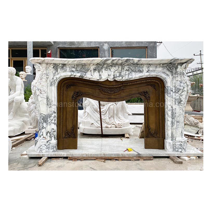 Europe Simple Style Hand Carving Marble Stone Mantel Fireplace