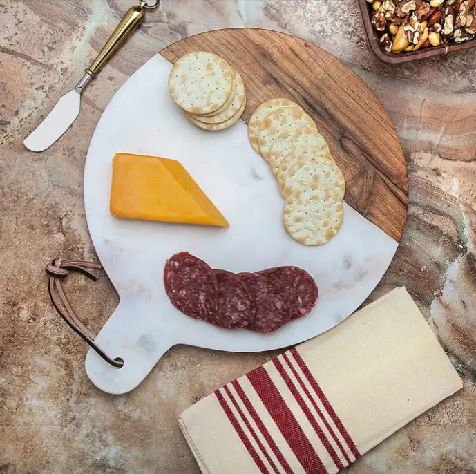 Handcrafted Marble and Wood Cutting Board Decorative Fruit Vegetables Cheese Chopping Board