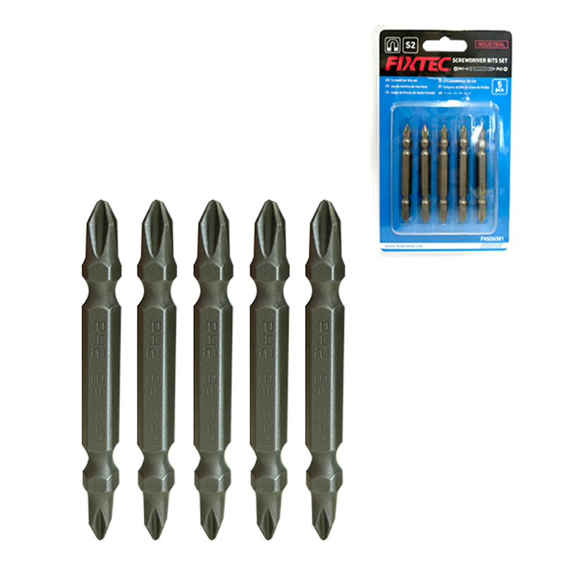 Fixtec Screwdriver Bit Hex Shank Magnetic Alloy Steel pH1-pH2*65mm Double End Head Magnetic Screw Driver Drill Bit Set
