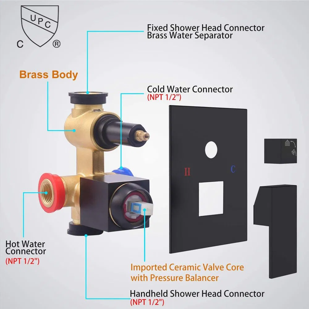 Luxury Rain Black Copper Bath Shower Head Mixer Brass Faucet Complete Hidden Multi Functional Bathroom Shower Set