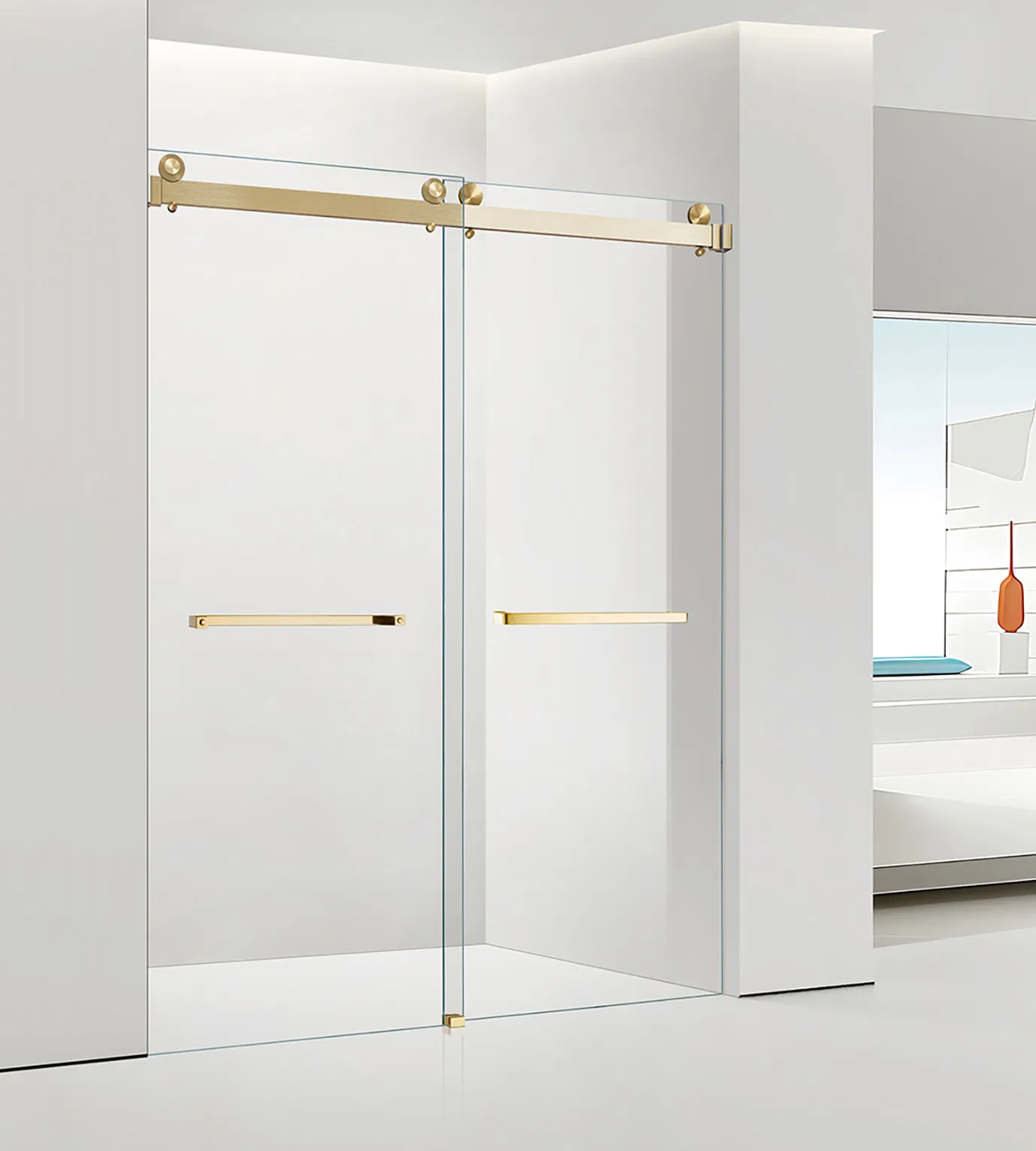 Custom Bathroom Gold Frame Tempered Glass Sliding Shower Shower Door