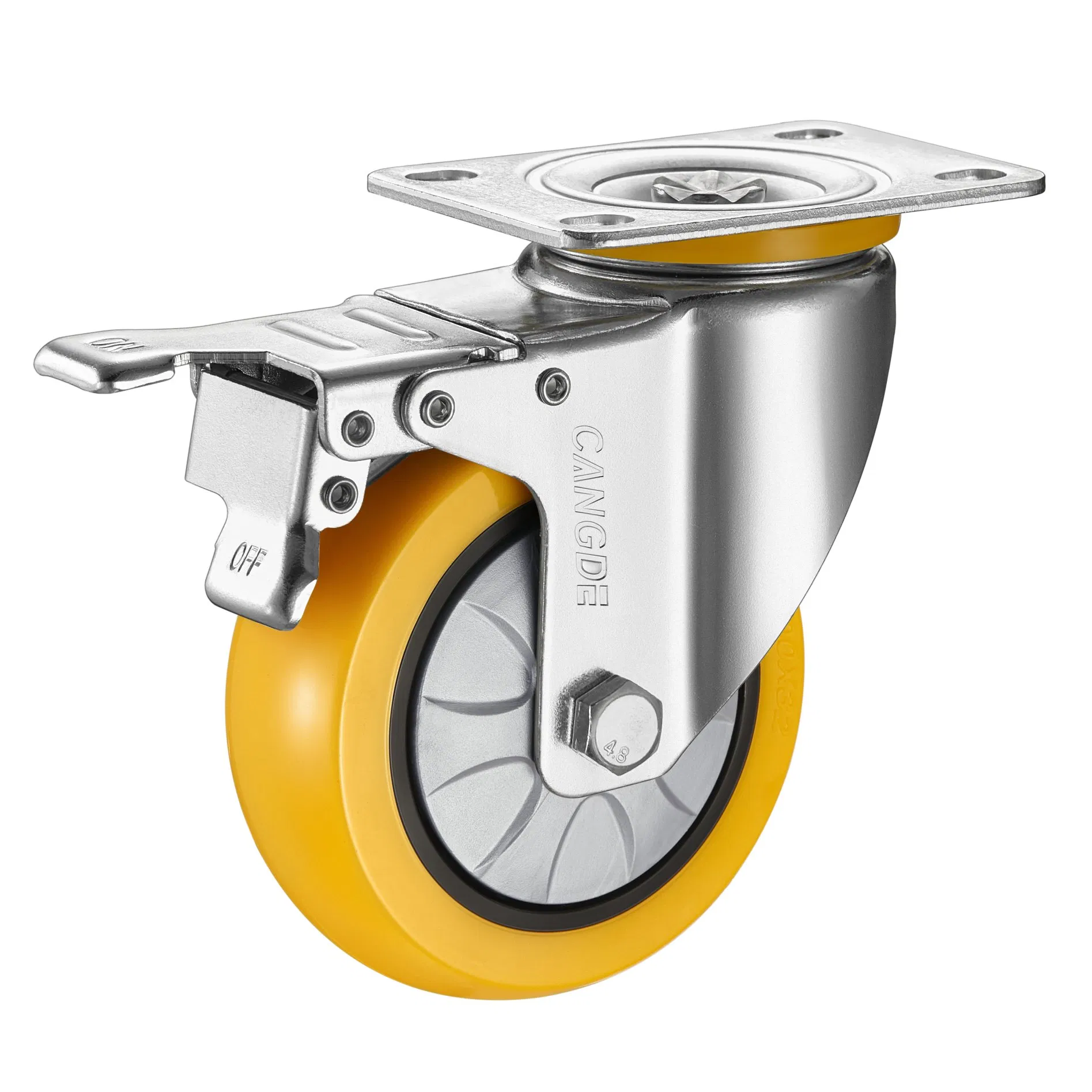 Zinc Plated PU Material Swivel Thread Plate Medium Duty Traceless Castor