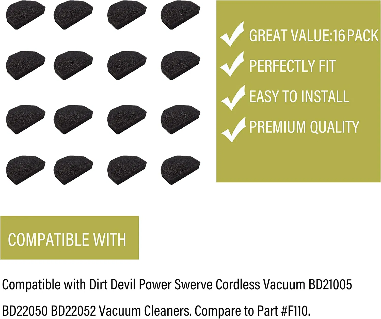 Replacement Vacuum Foam Filters for Dirt Devil F110 Bd21005 Bd22050 Bd22052 Vacuum Cleaner