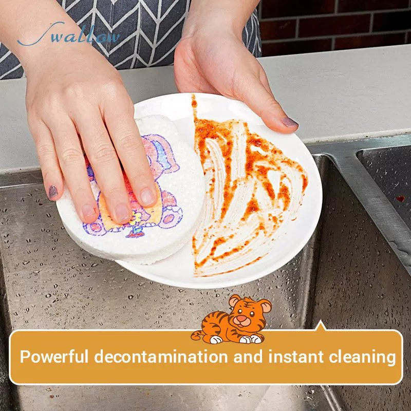 Compression Wood Piece Cotton Washing Tableware Sponge Kitchen Tableware Table Towel Animation Piece Sponge