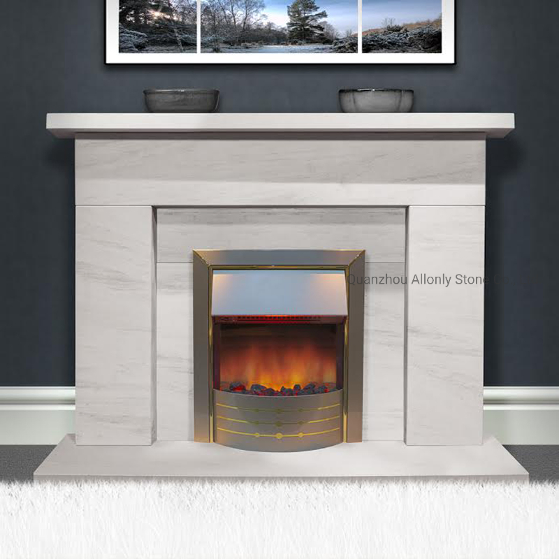 Europe Mantel Deisgn Moca Cream Limestone Marble Surround Fireplace Hearth