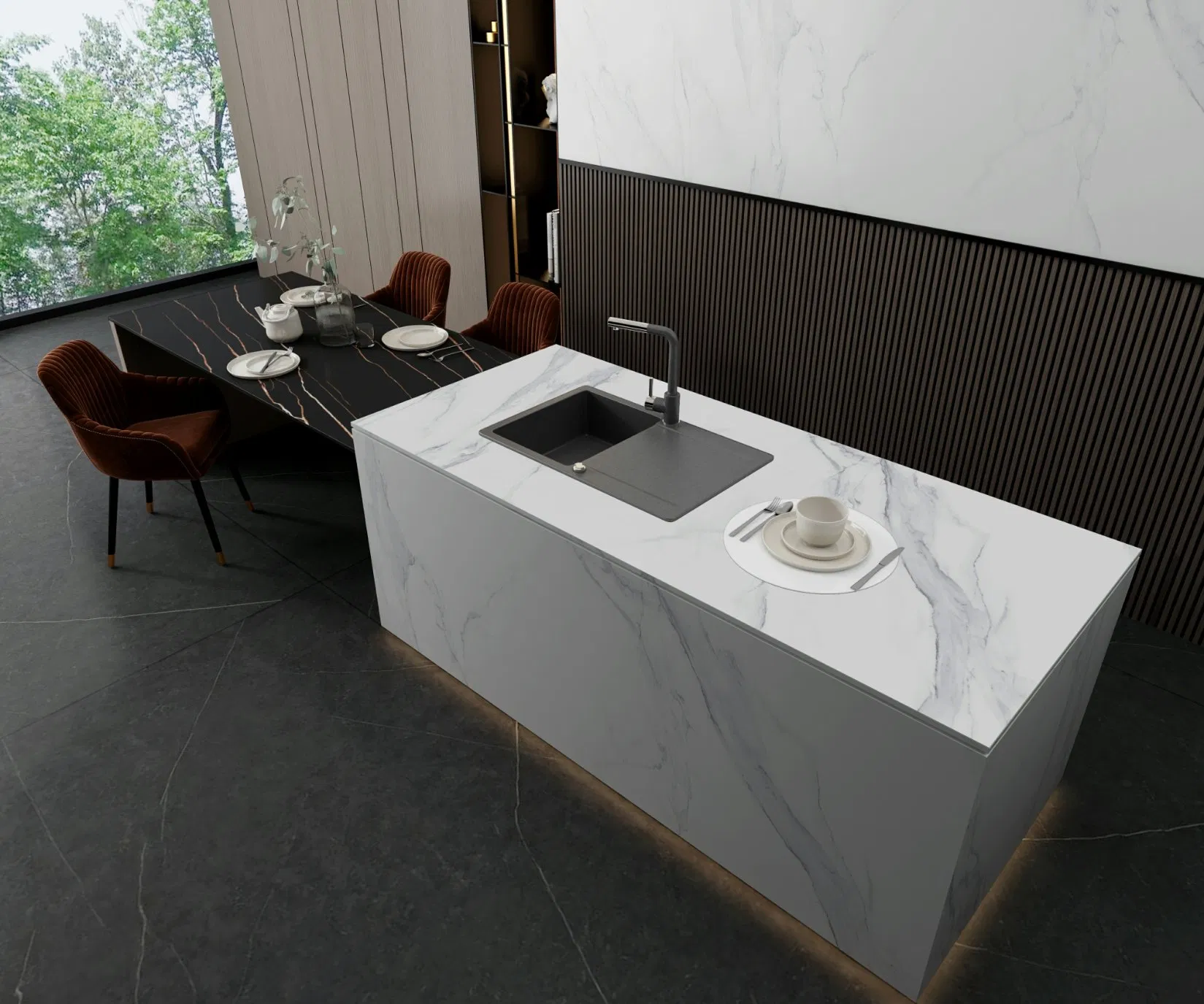 Luxurious Carracatta White Marble Dining Table with Integrated Basin