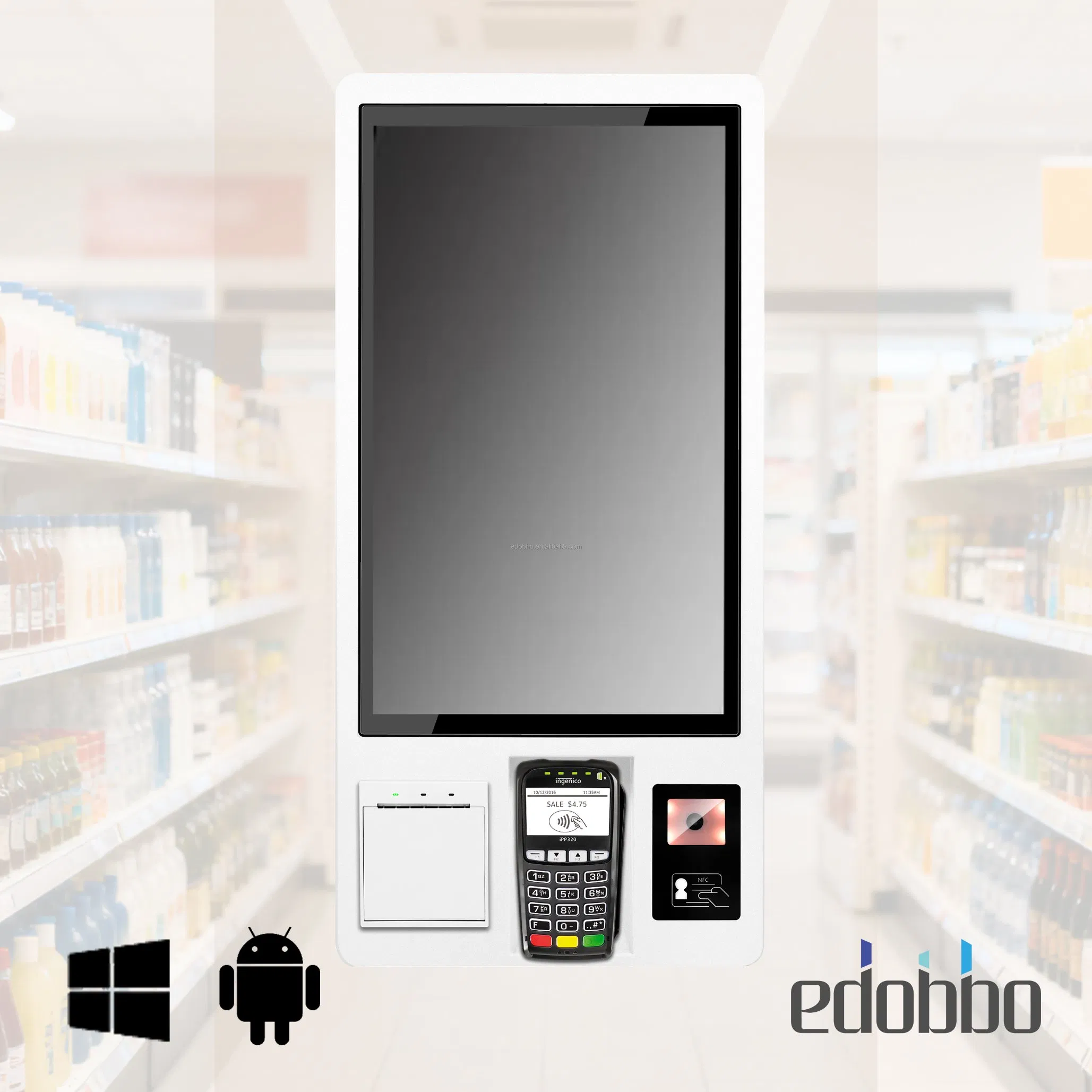 Kio238 Edobbo POS Kiosk 23.8-Inch Self-Service All-in-One POS Machine 2D Scanner and Thermal Printing