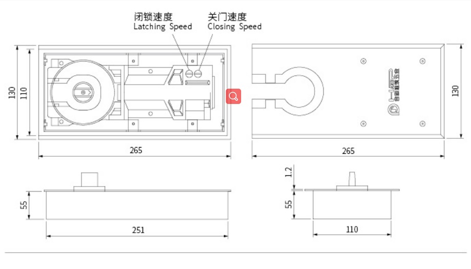 3h Inc. Manufactory Heavy-Duty Glass Door Accessories 110kg Floor Spring B-650