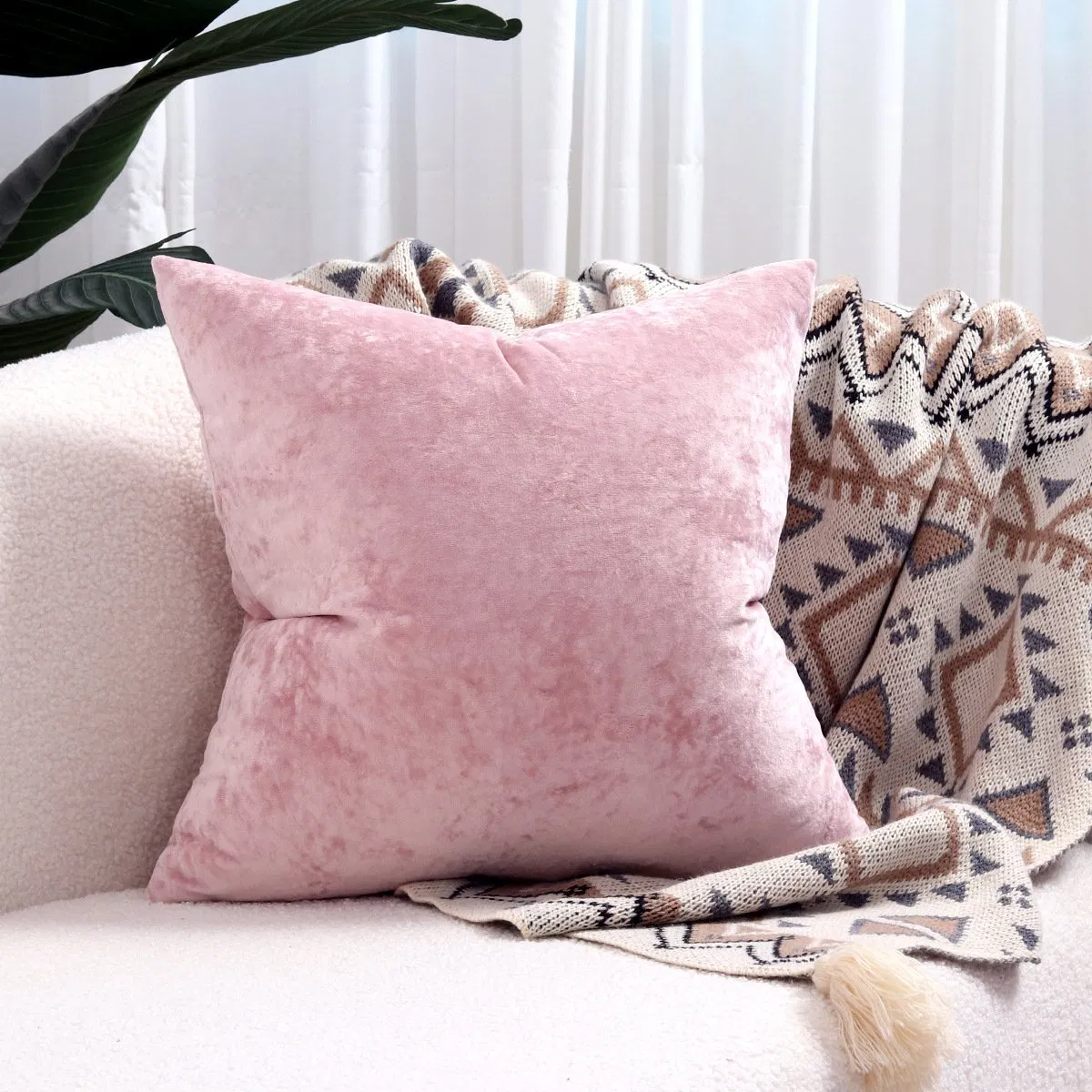 Velvet Throw Pillow Cover Soft Solid Decorative Square Cushion Case for Sofa Bedroom Car Home 55X55/60X60cm Cozy Pillowcase