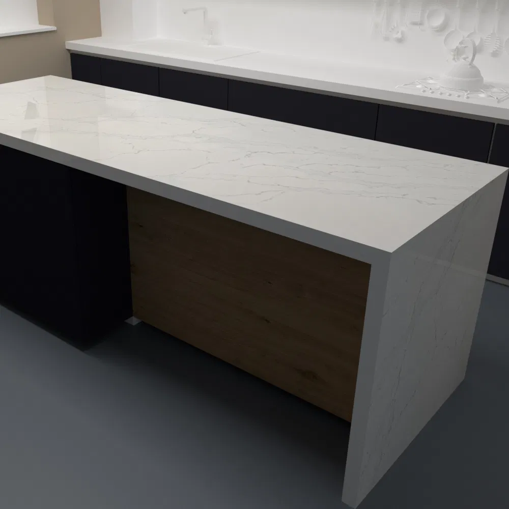 Artificial Quartz Slabs White Color Grey Veins Calacatta White Quartz Stone for Countertop