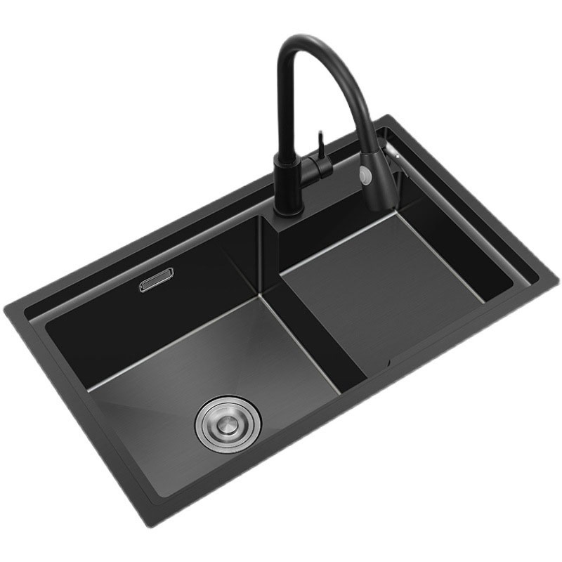 Latest Black Double Bowl Kitchen Sink Stainless Steel Luxury Nano Stepped Deep Under Mount Sink