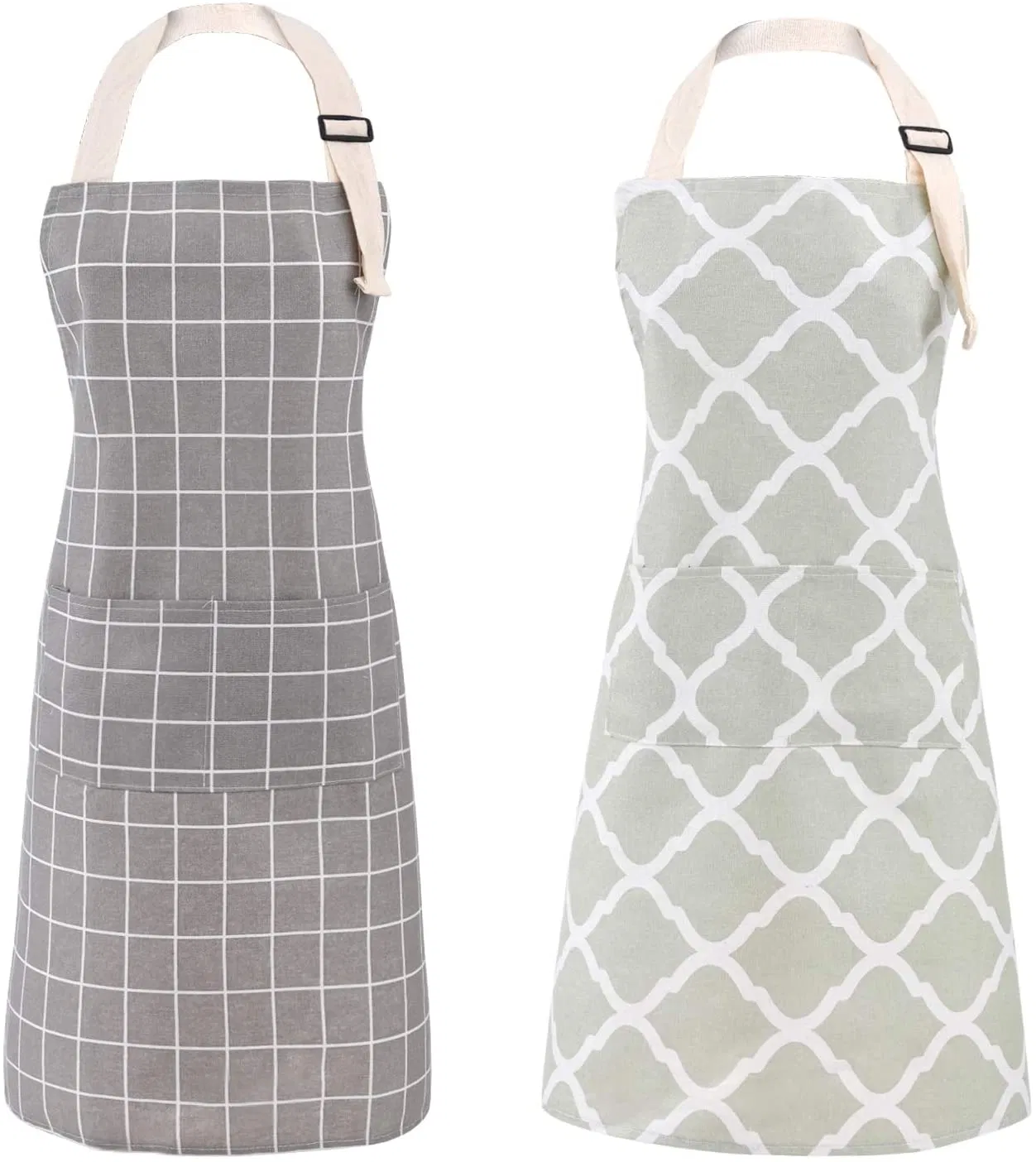 Cotton Linen Waterproof Bib Kitchen Apron with Pockets