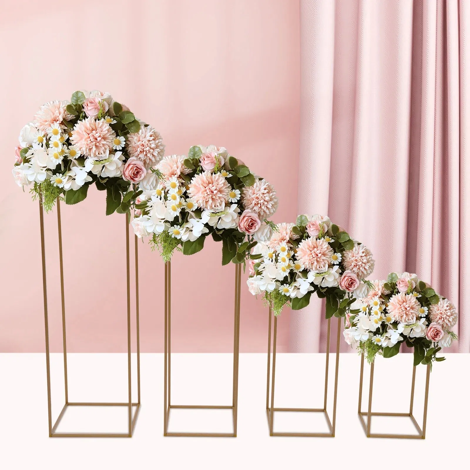 4PCS Metal Flower Rack Prop Geometric Column Vase Stand Wedding Party Decor Gold Rectangular Rack for Wedding 40/60/80/100cm