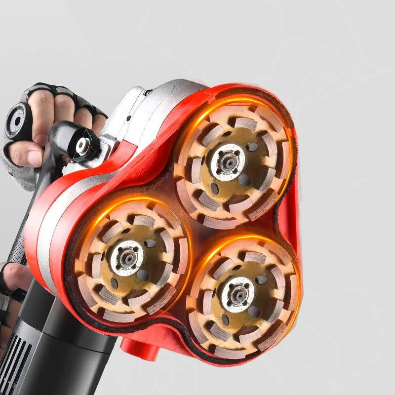 Electric Hand-Held Floor Grinder 3 Heads Dust-Free Concrete Surface Grinding Machine