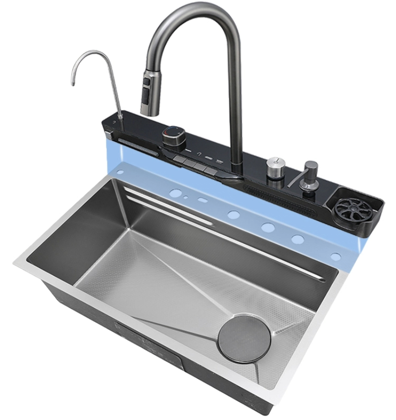 Handmade Multifunctional 201 Stainless Steel Kitchen Sink with Intelligent Waterfall Design