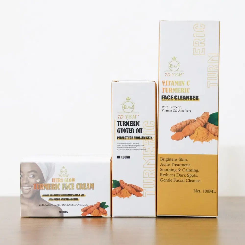 High Quality Acne Treatment Aloe Vera Turmeric Facial Cleanser Essential Oil Cream Quick Cleaning Turmeric Skincare Set