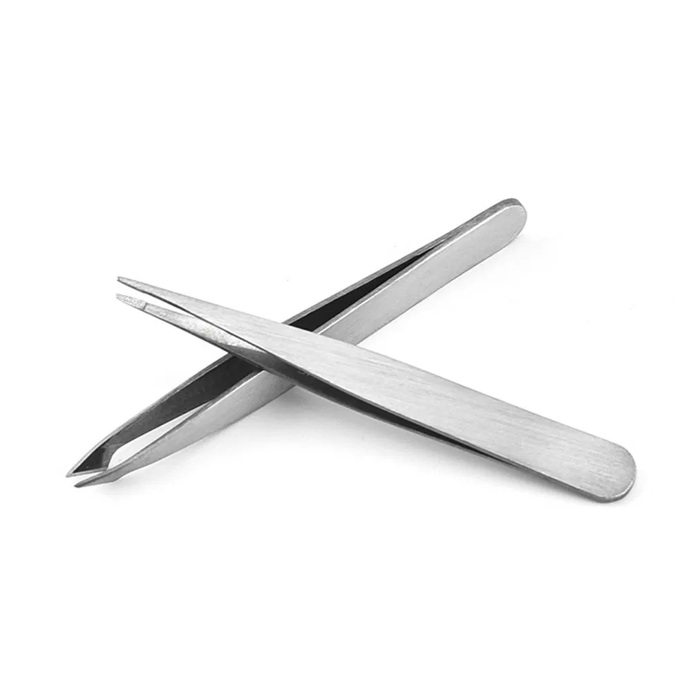 Mini Makeup 2PCS/Set Slanted Squared Eyebrow Tweezers Stainless Steel Pointed Eyelash Tweezers