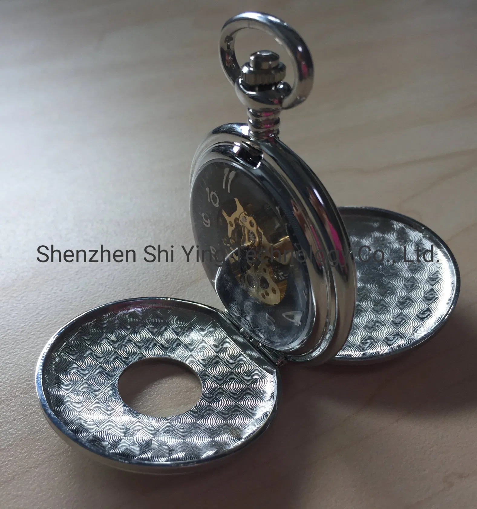 Dual Opening Silver Alloy Mechanical Skeleton Pocket Watch Hand Wind
