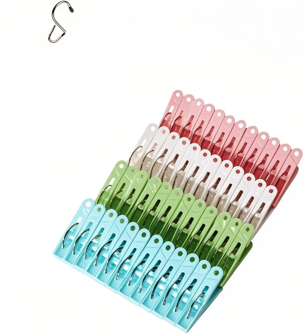 Plastic Clothes Pins Heavy Duty Outdoor for Hanging Clothes, Colored Clothespins Clips with Springs Clothes Drying Line Pegs