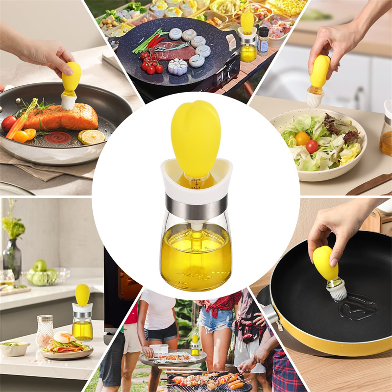 Glass Olive Oil Dispenser Silicone Dropper for Kitchen 2 in 1 Oil Dispenser Bottle with Brush