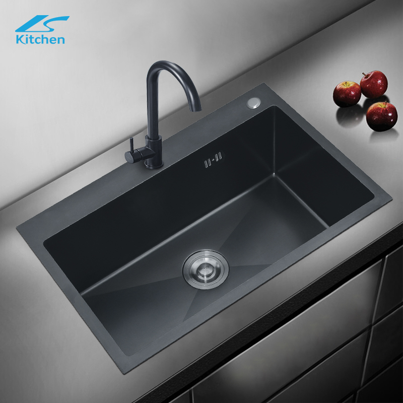 Double Smart Stainless Steel Handmade Large Basin Waterfall Faucet Kitchen Sink Black Waterfall Sink