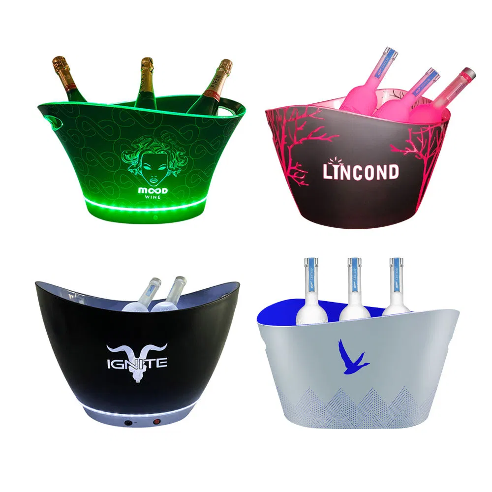 Various LED OEM Custom Print Big Capacity 3.5L 8L 12L Various Plastic Clear LED Light Ice Bucket for Bar