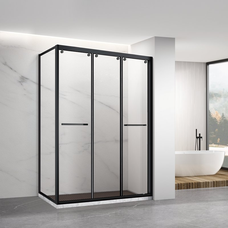 Modern Fixed Glass Shower Door in Matte Black Bathroom Walk in Shower Door