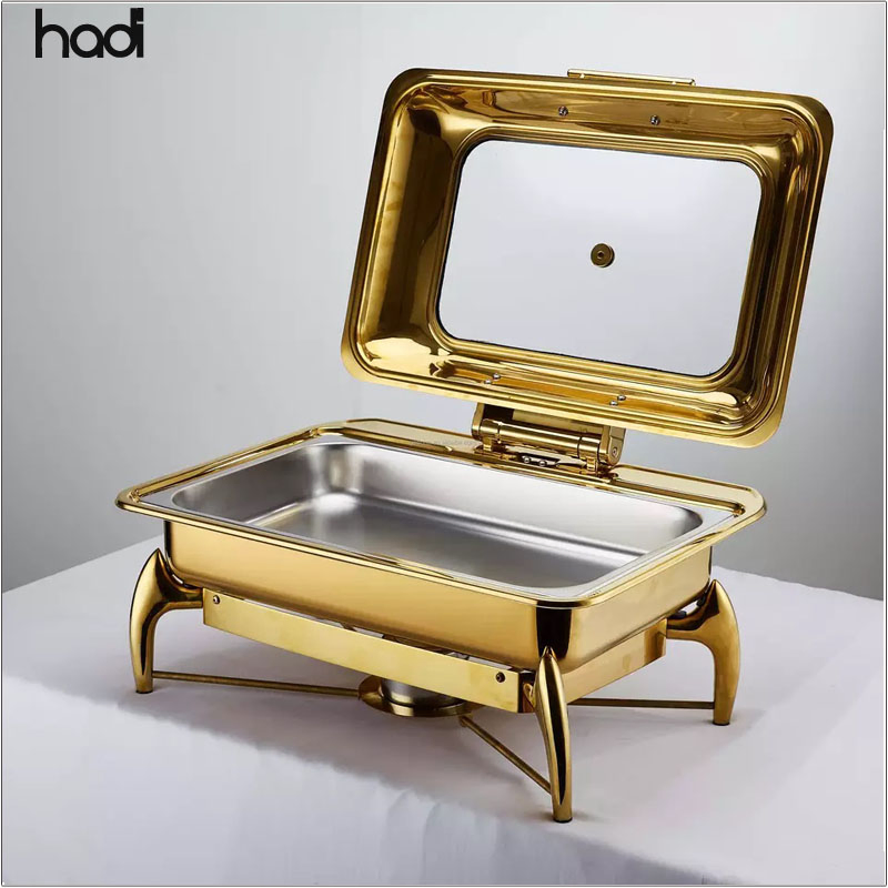 2025 New Arrival Catering Chafing Dish of Buffet Catering Stainless Steel Full Szie 5 Star Hotel Buffet Chafing Dish Gold