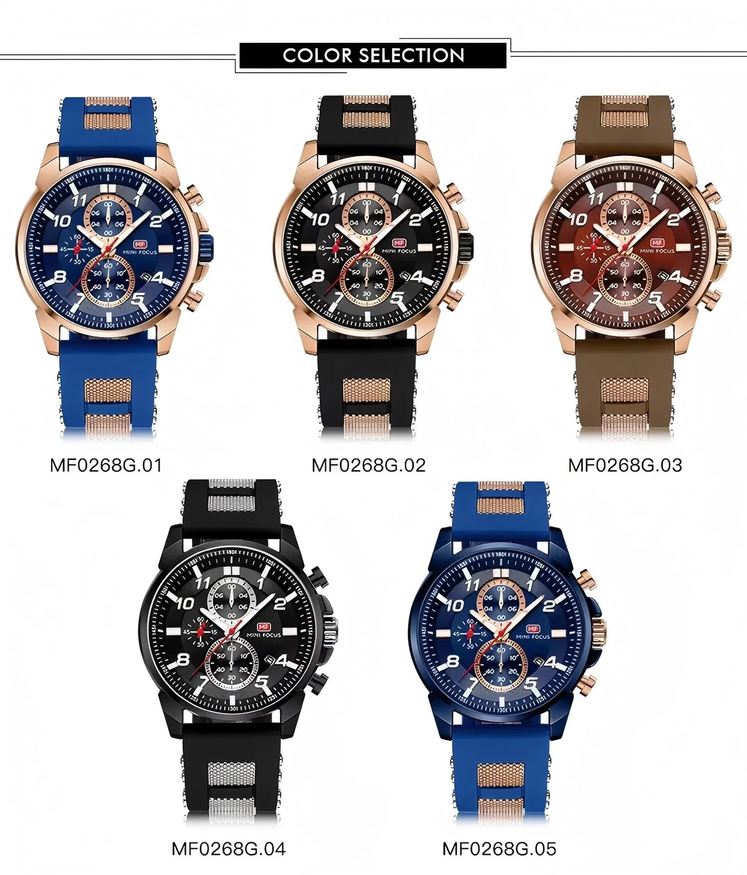 Luxury Men Silicone Sports Watch Waterproof Fashion Chronograph Quartz Watches
