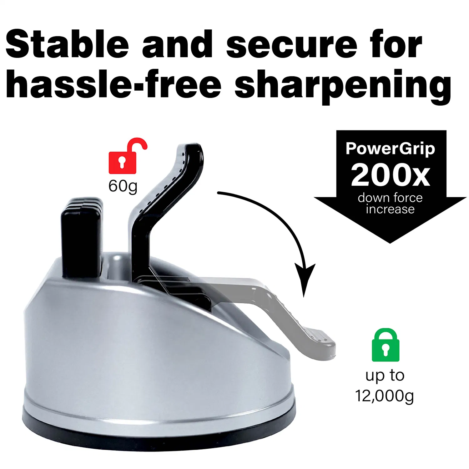 Sliver Knife Sharpener Powergrip Suction Base 200X Force Increase Mini Size Fast 3 Step Sharpening for Most Kitchen Knives Tool