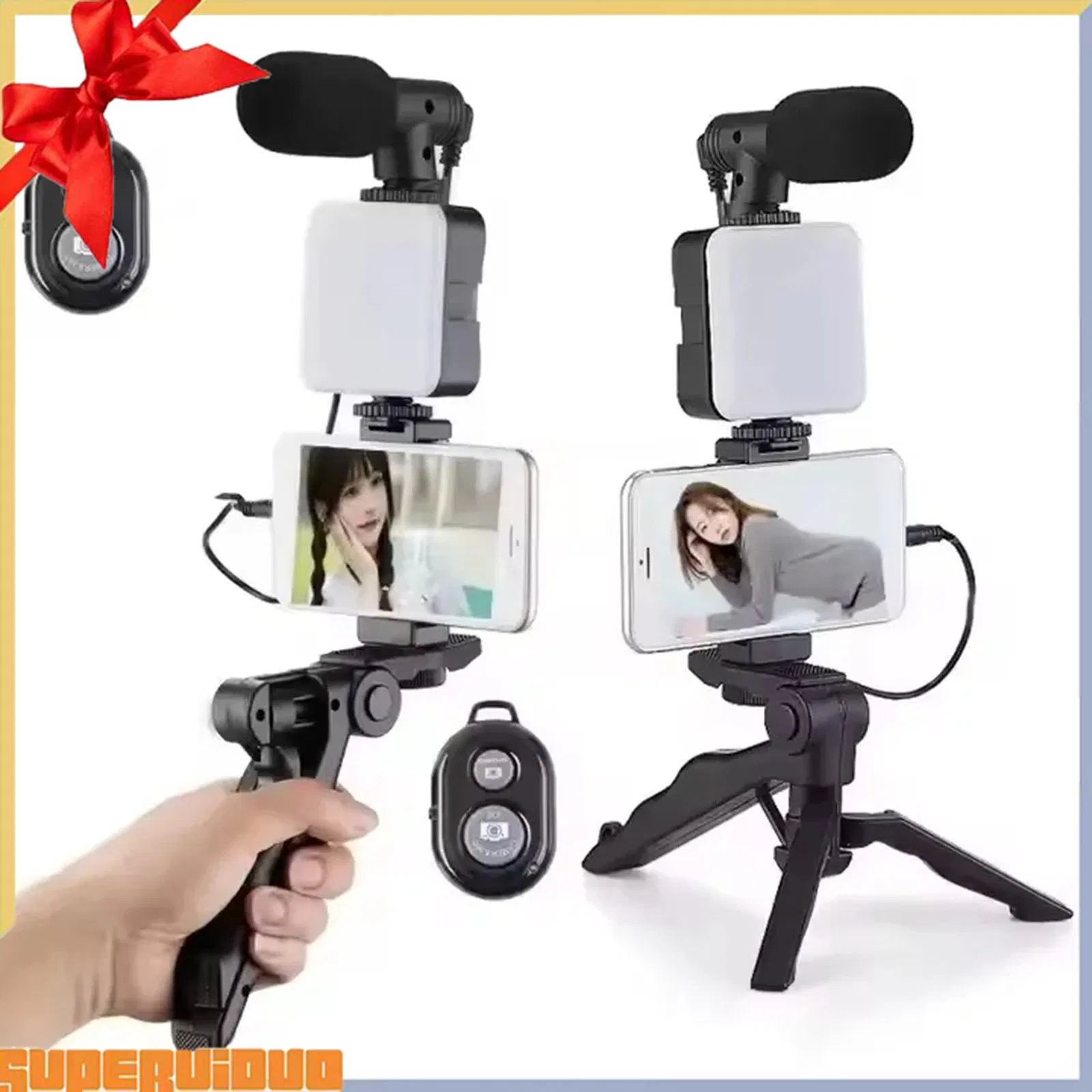 Портативный LED-свет для видеоблогинга с микрофоном и штативом