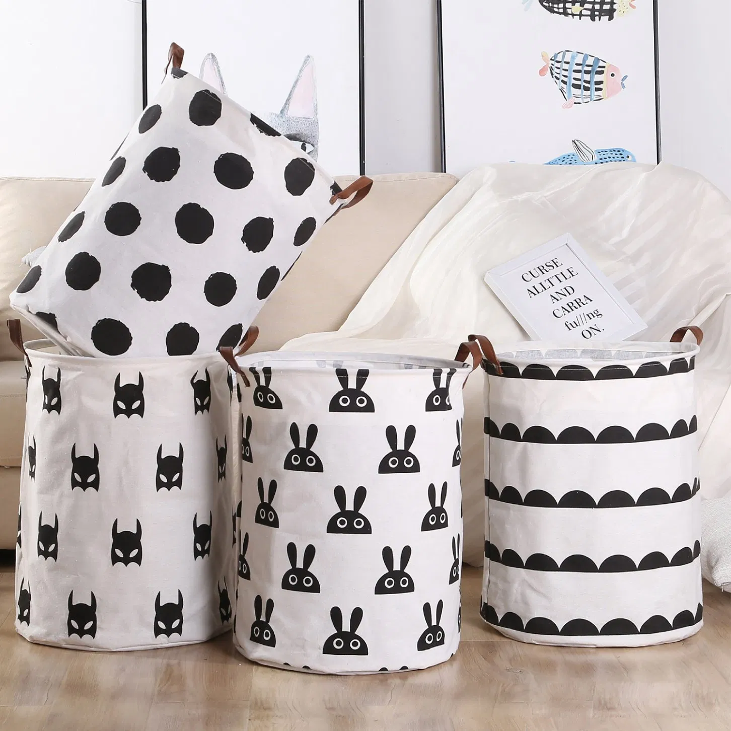 Folding Laundry Basket Round Storage Bin Bag Large Hamper Collapsible Clothes Basket