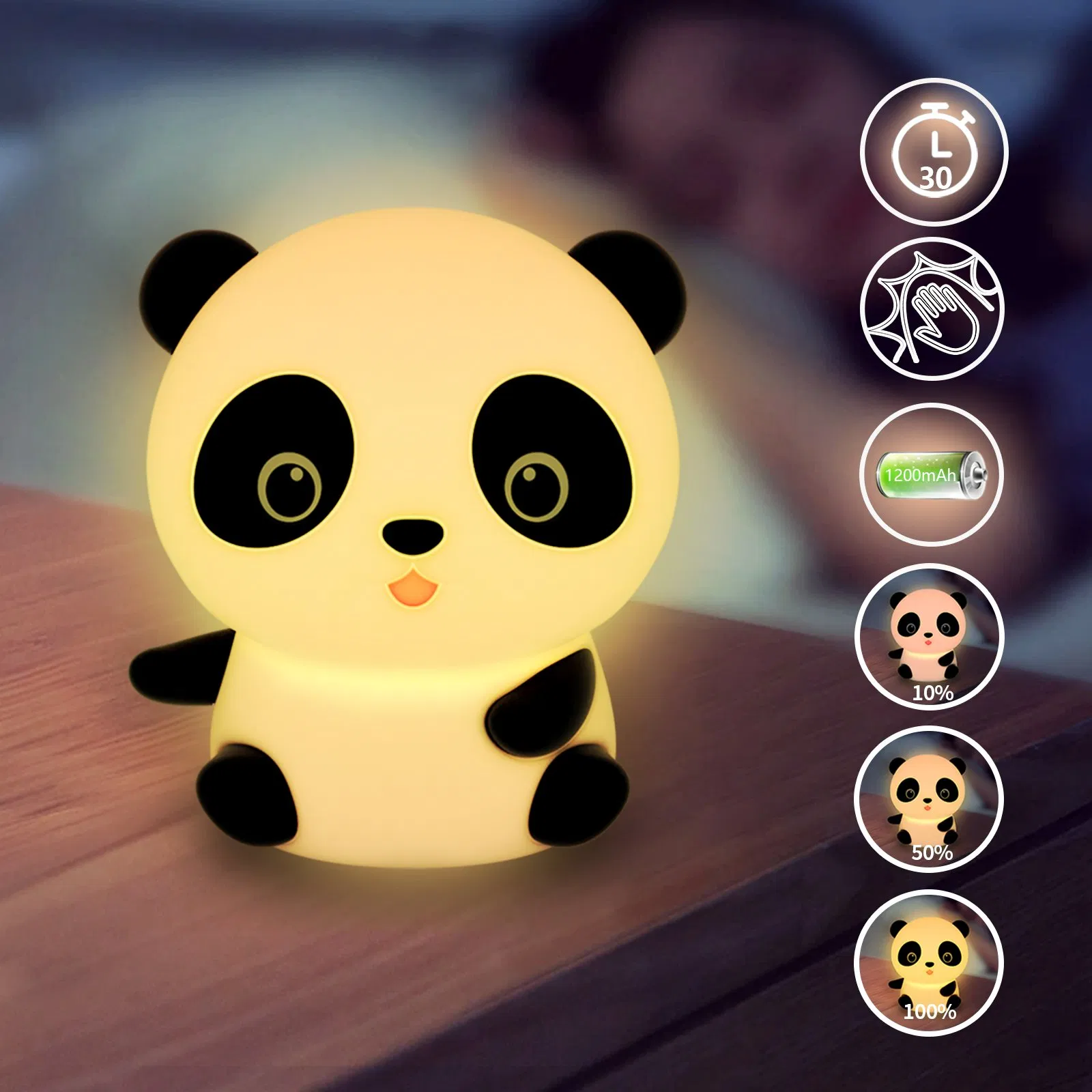 Силиконовая лампа Panda 117, мягкий ночник с таймером