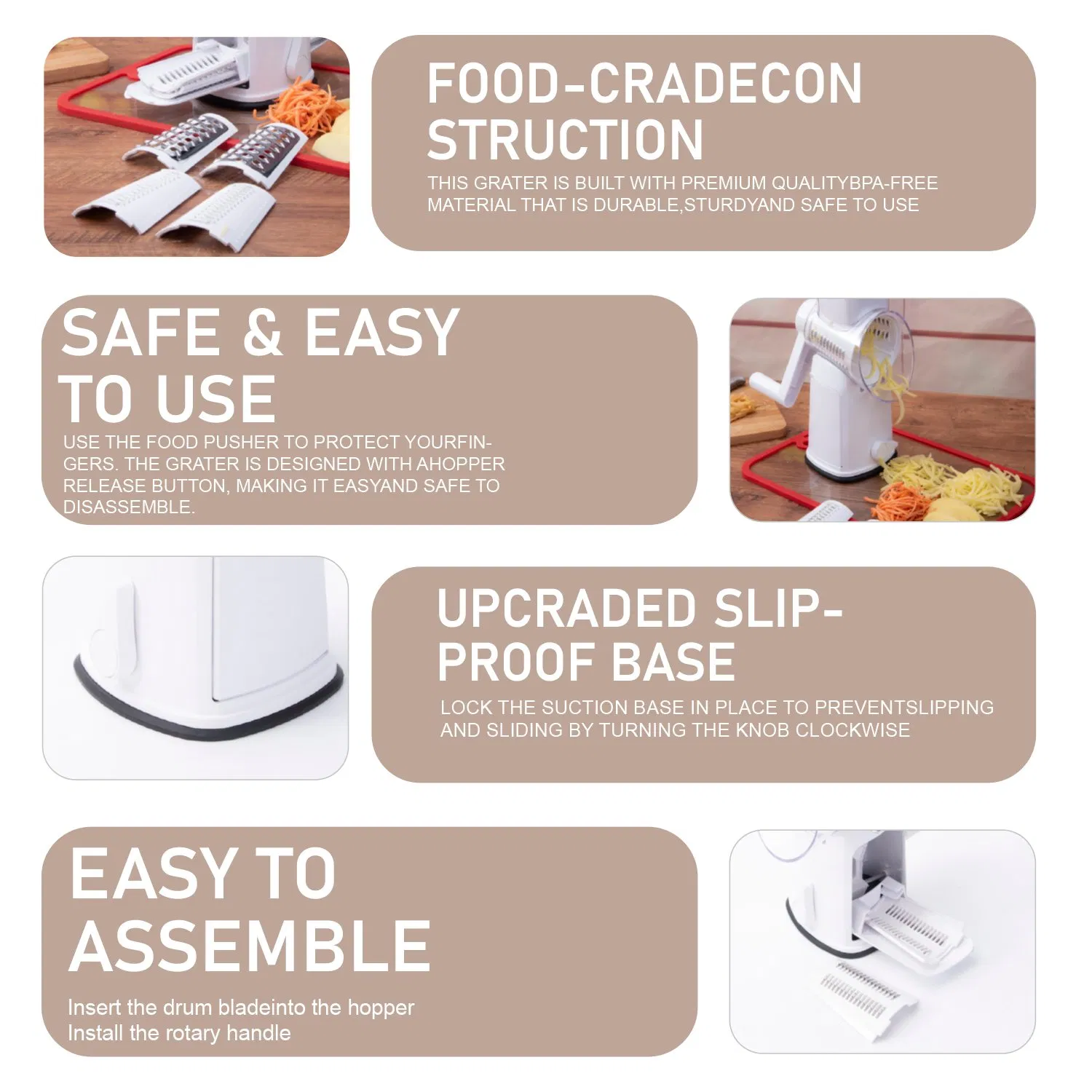 Ротационная тёрка для сыра и овощей с 3 лезвиями