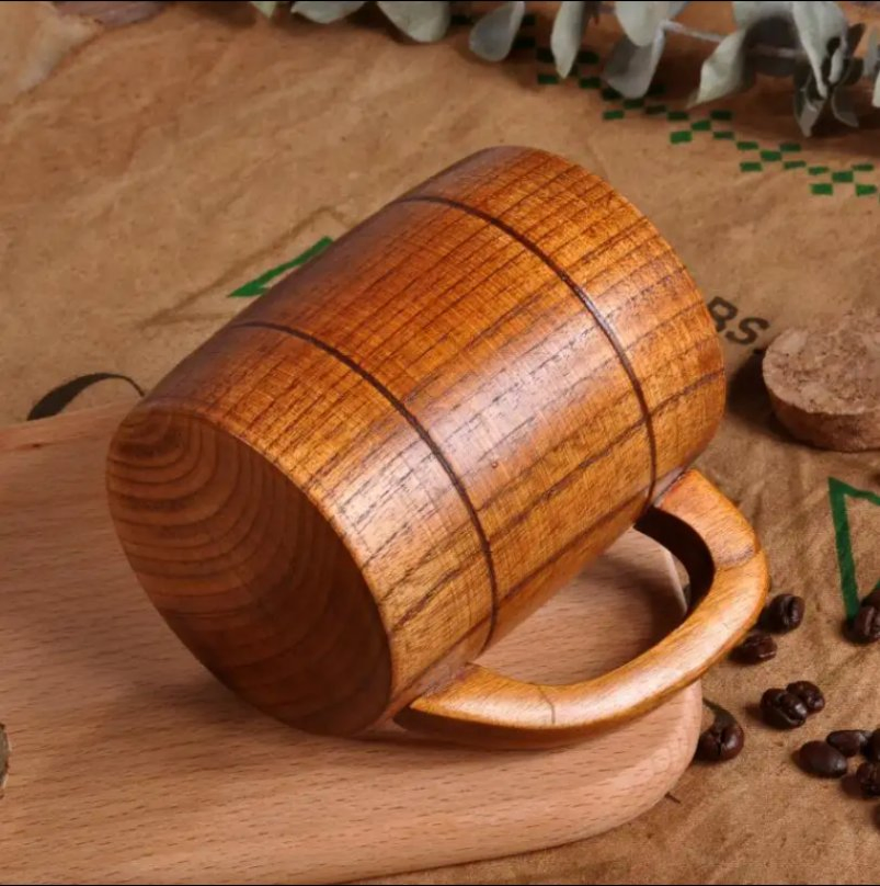 Чашка для кофе из цельного дерева с ручкой