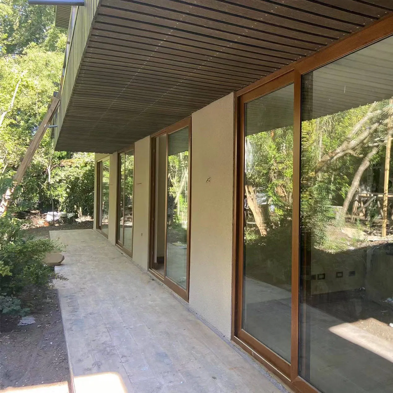 Modern Design Wooden Color Double Glazed Sliding Balcony PVC Doors with Competitive Price