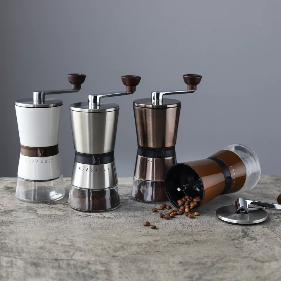 High Quality New Amazon 304 Stainless Steel Handmade Mill Espresso Burr Coffee Bean Maker Manual Spice Grinder