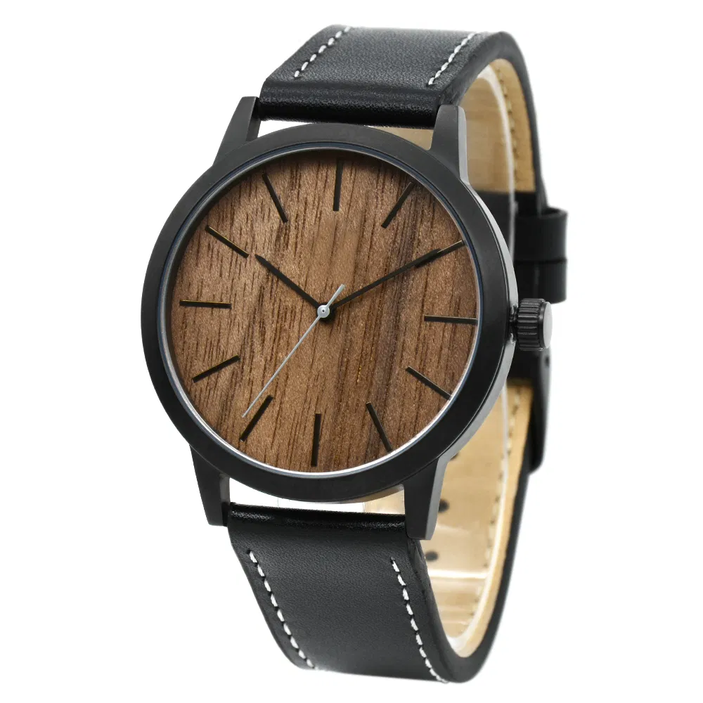 Factory Customized Logo Black Stainless Steel Walnut Wood Dial Wood Watches for Women or Men Birthday Gifts