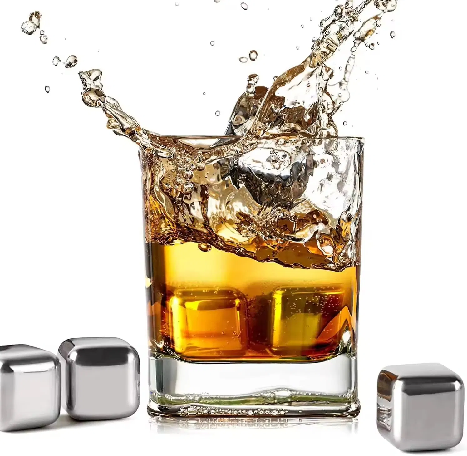 Factory Wholesale Stainless Steel Square Whiskey Stones Custom Logo Reusable Ice Cubes for Food and Bar Frozen Rocks Cube Ice