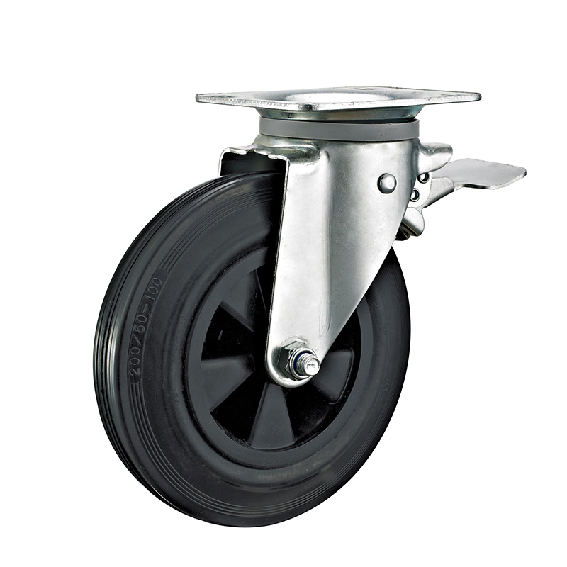 6"8" Industrial Plastic Core Rubber Waste Can Casters Trash Bin Wheel Castor
